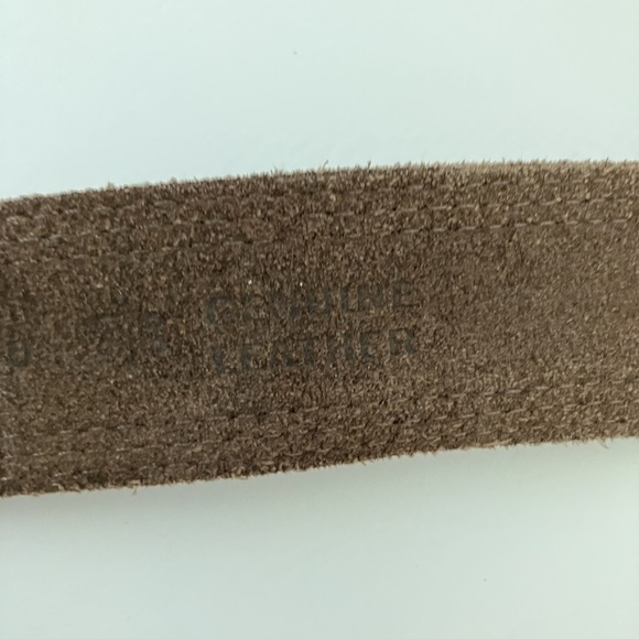 Men's Brown FOSSIL Leather Belt Solid Brass Buckle plated Brushed Silver Size L - Picture 11 of 12